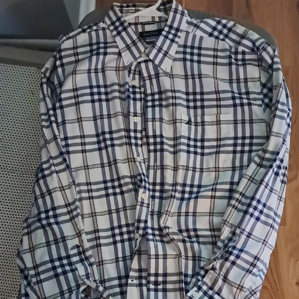 Nautica Blue and White Casual Button Down Shirt